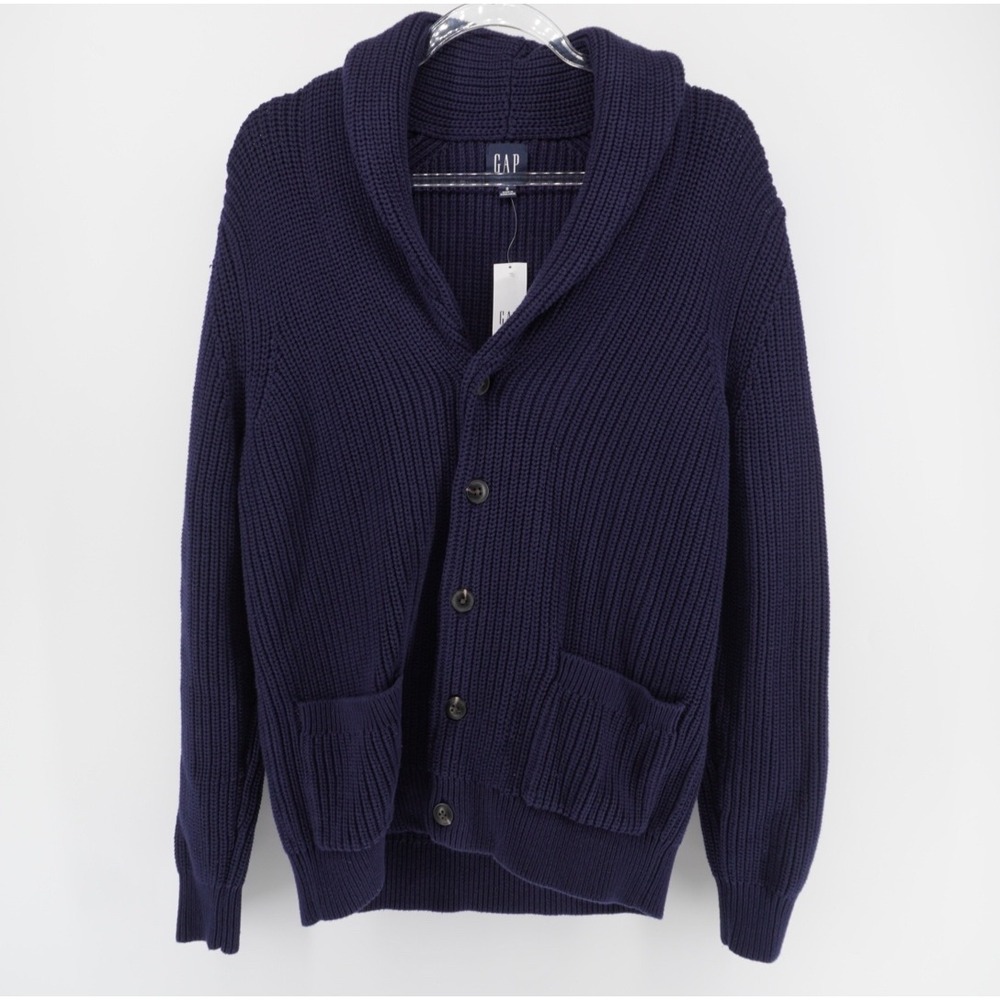 Gap Mens Navy Blue Shawl Collar Ribbed Knit Cardigan Sweater Small NEW Academia